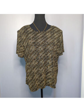 Vintage Bellessa Metallic Going Out Top - 1980s - Sz XL - Gold/Black Glameratti